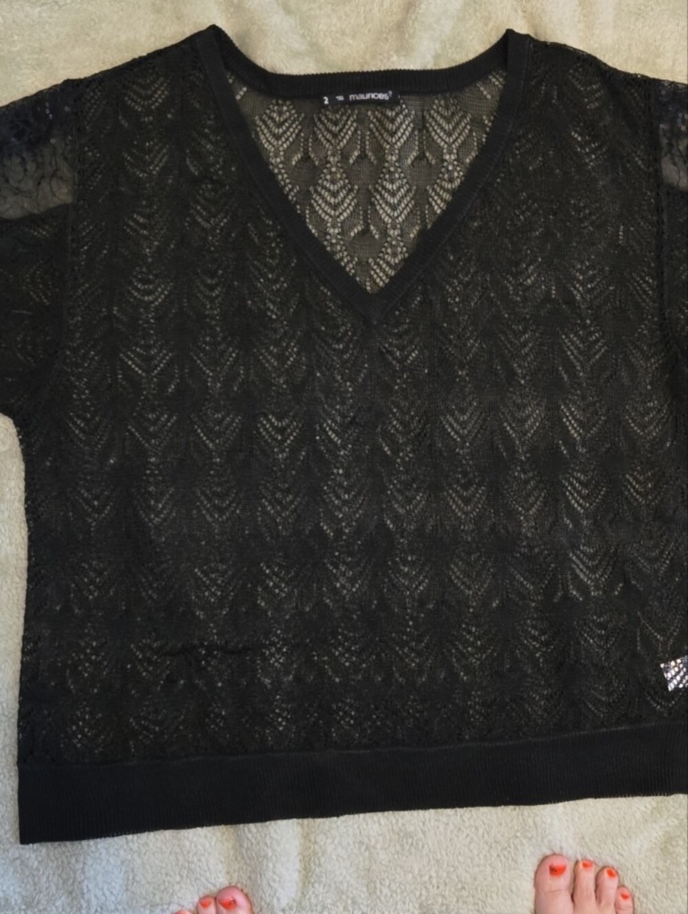 Maurices Black Sheer V-Neck Short Sleeve Knit Sweater